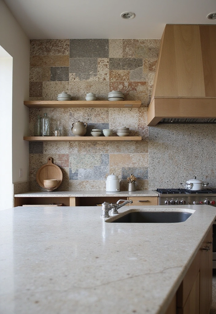 Eclectic Mixed Material Black and White Kitchen Backsplash