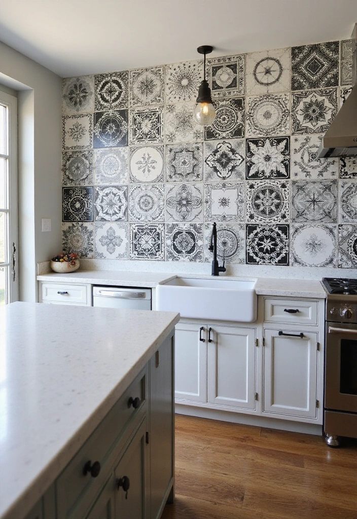 Charming Vintage Patterned Black and White Tiles