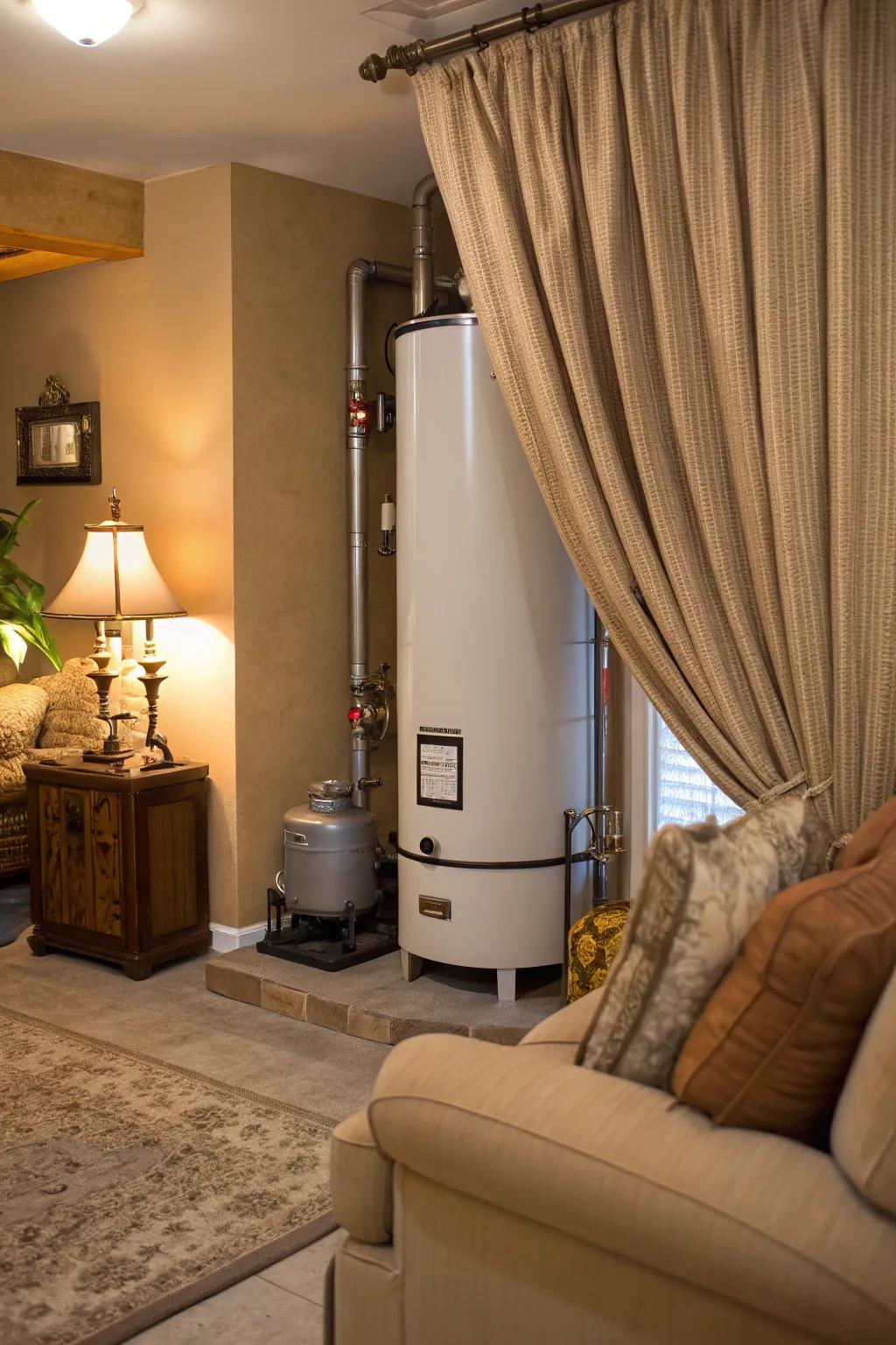 Elegant curtain hiding utility appliances