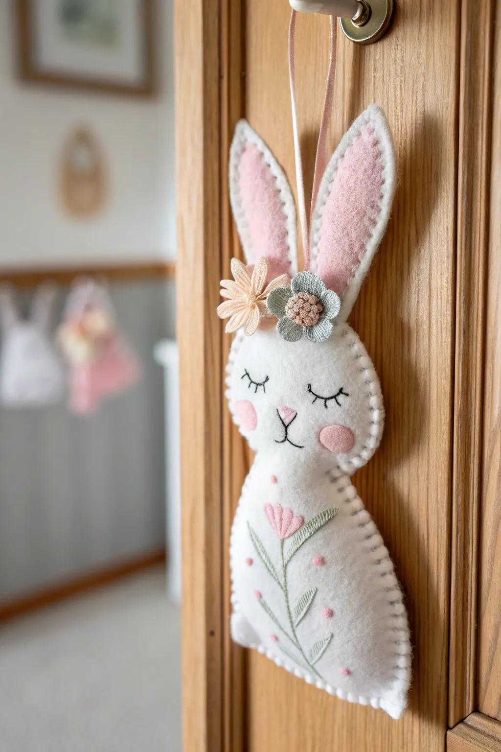 Greet your visitors with charming handmade felt bunny door decorations this Easter. 🐇✨