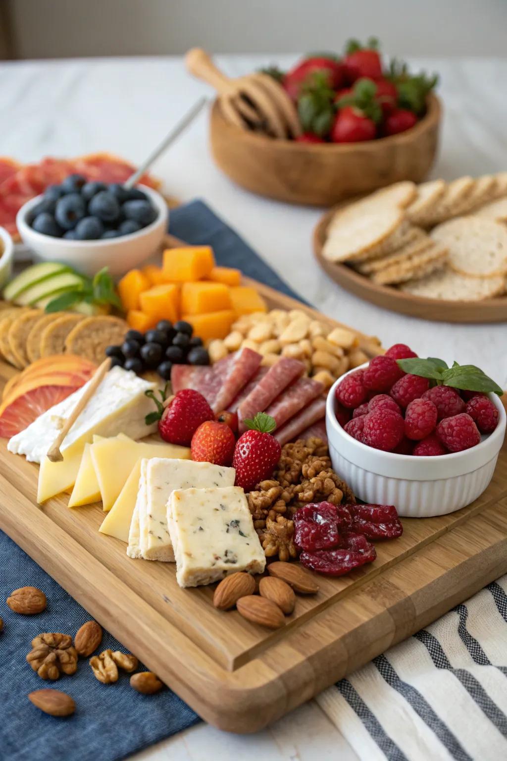 An artistic breakfast charcuterie board, ideal as a brunch centerpiece.