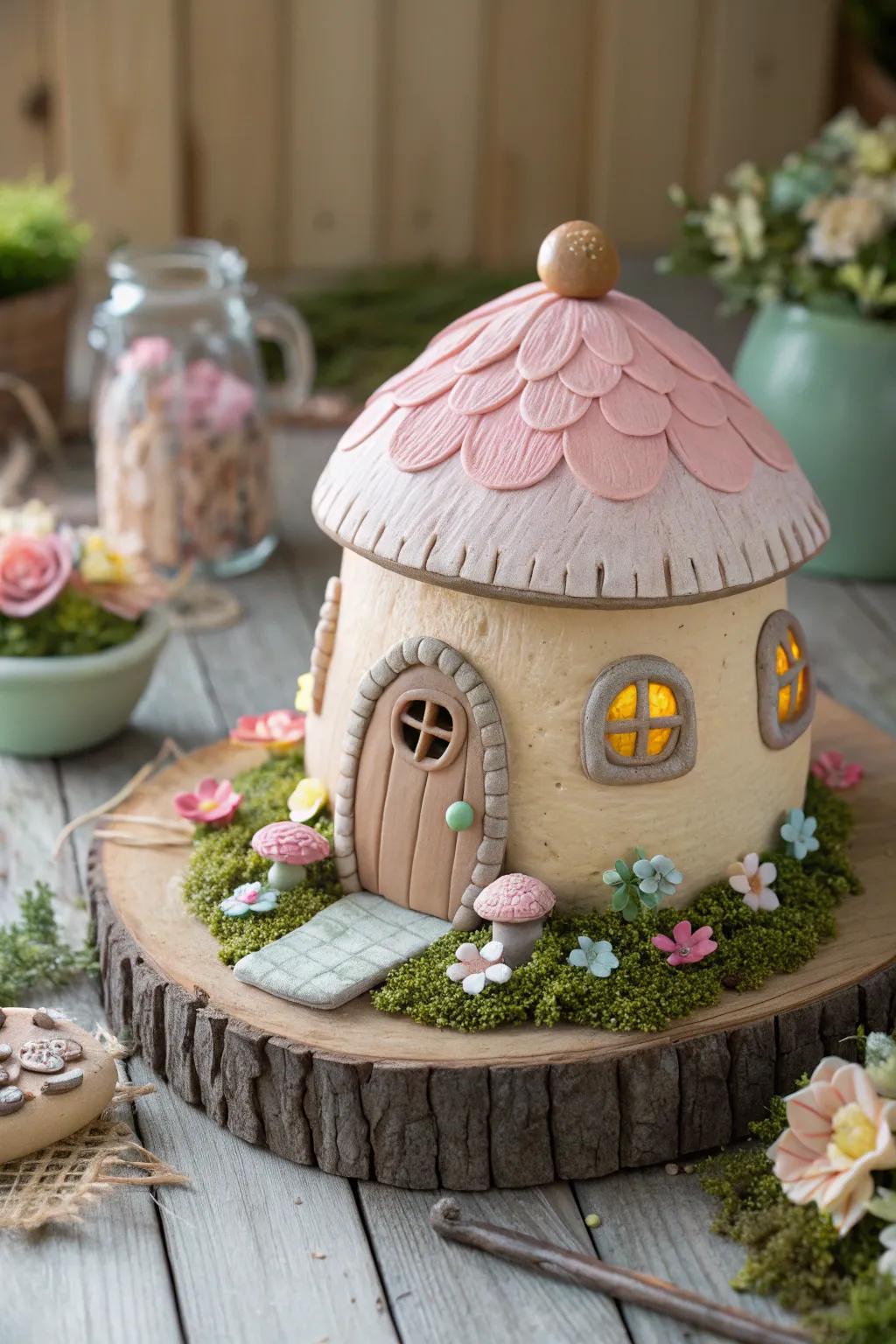 Explore the charm of a handcrafted fairy hamlet, where each dwelling holds a unique story.