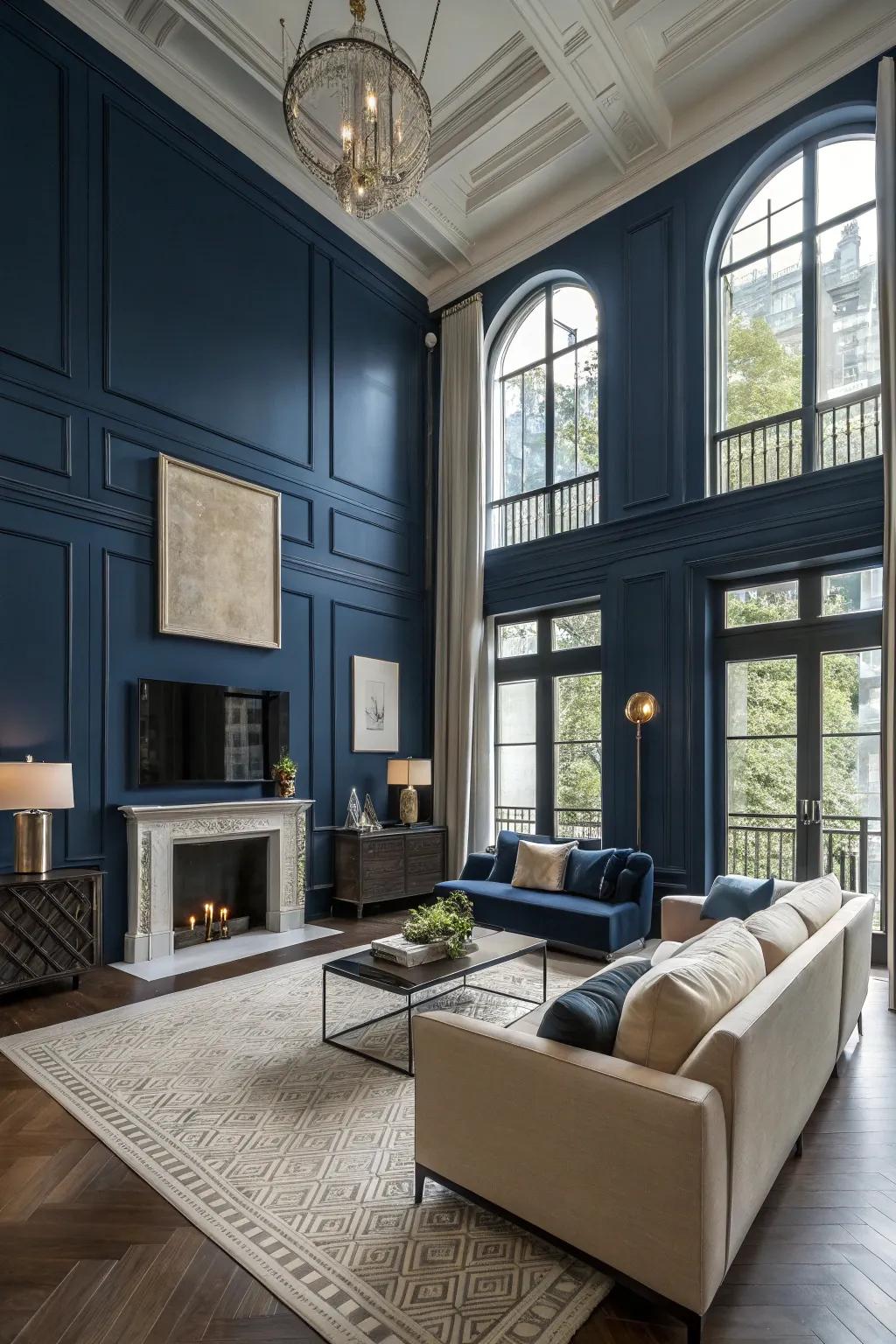 Deep navy creates a striking and elegant atmosphere.