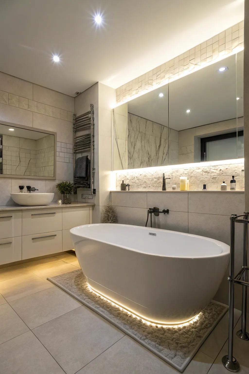 Floating effect created by concealed lighting.