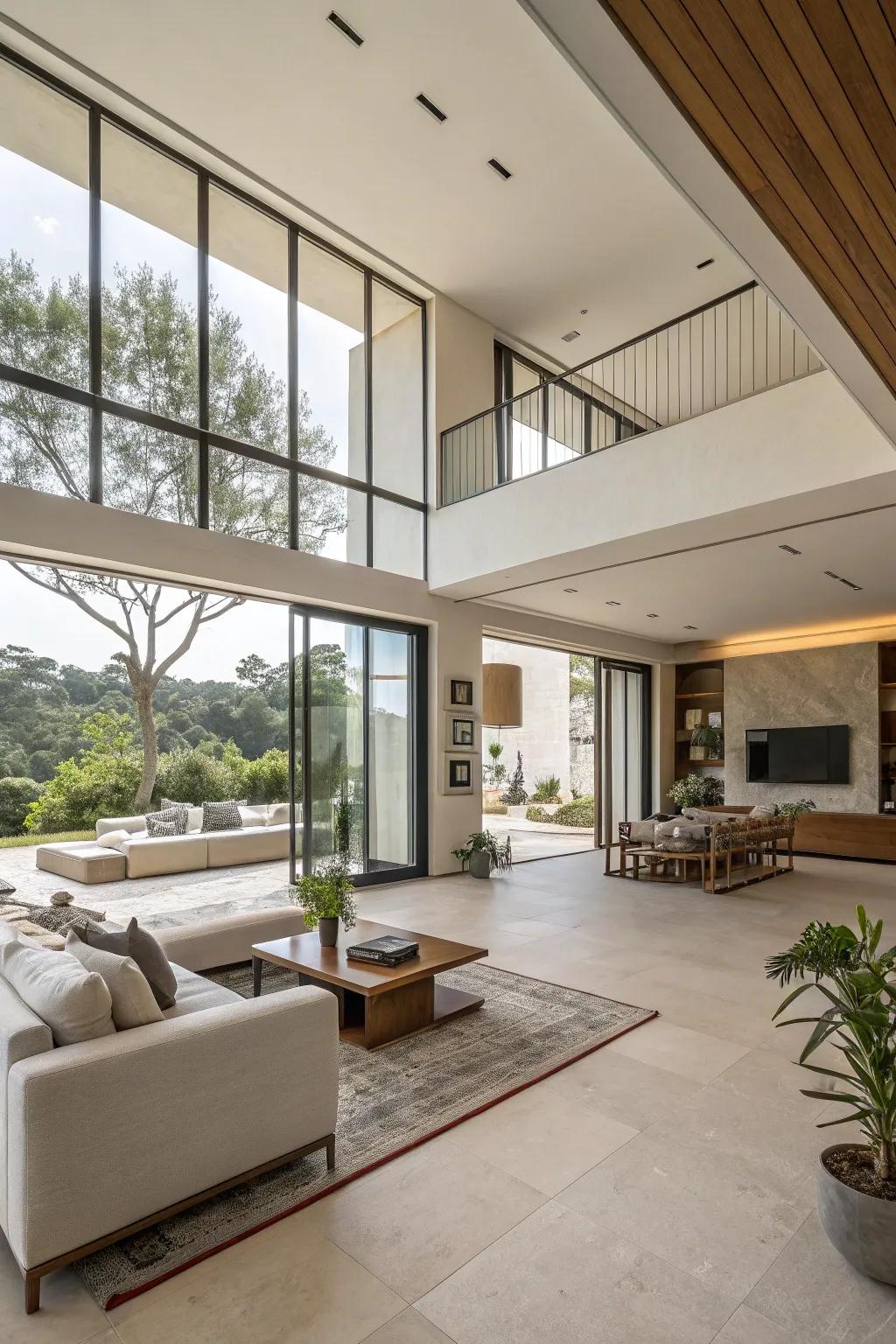 A modern open living space with minimal partitions.