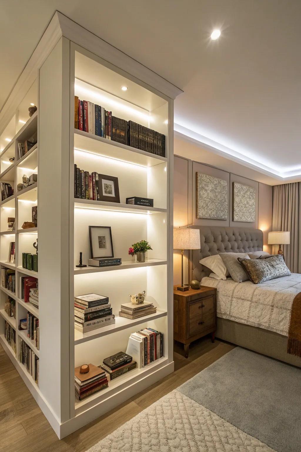 Vertical shelving keeps floors uncluttered.