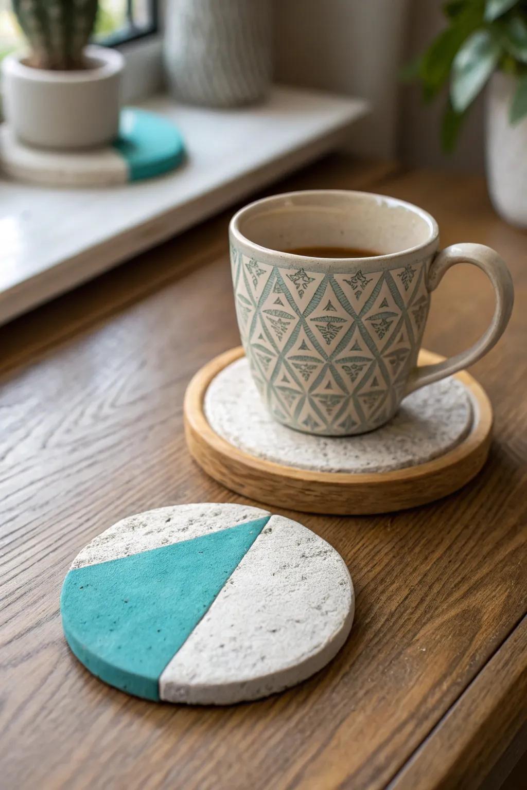 Enhance your dining area with sleek, sturdy concrete coasters blending raw industrial vibes with artistic flair.