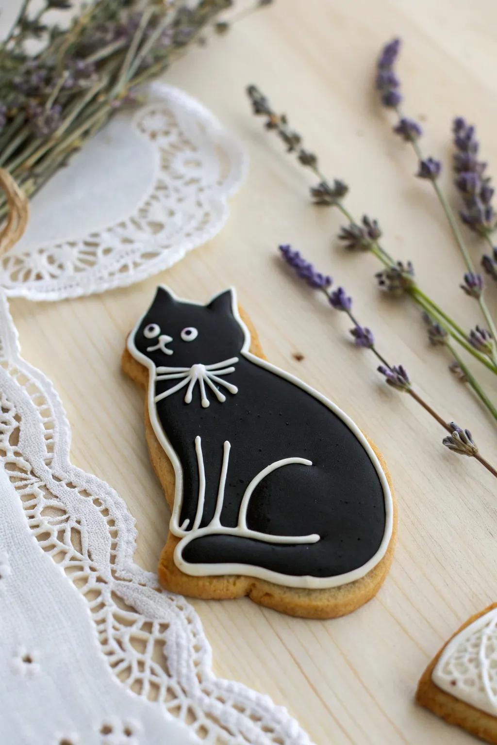Elevate your dessert table with these chic tuxedo cat cookies-where elegance meets delicious simplicity.