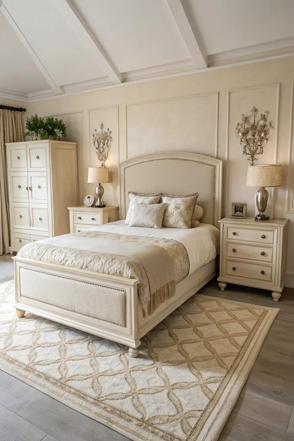 Balanced symmetrical layout in a cream bedroom