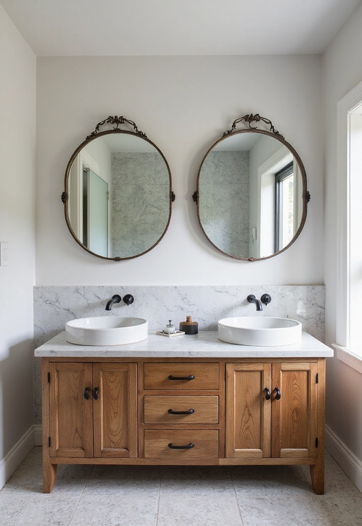Eco-Friendly Bathroom with Reclaimed Wood Vanity, Carrara Marble, and Matte Black Fixtures