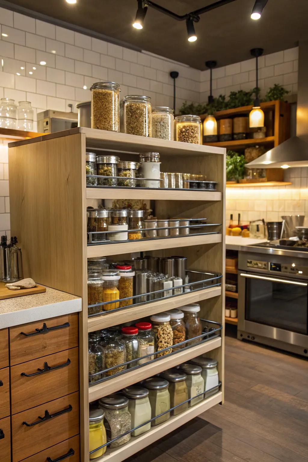 Efficient storage ideas for a neat cafe-style kitchen.