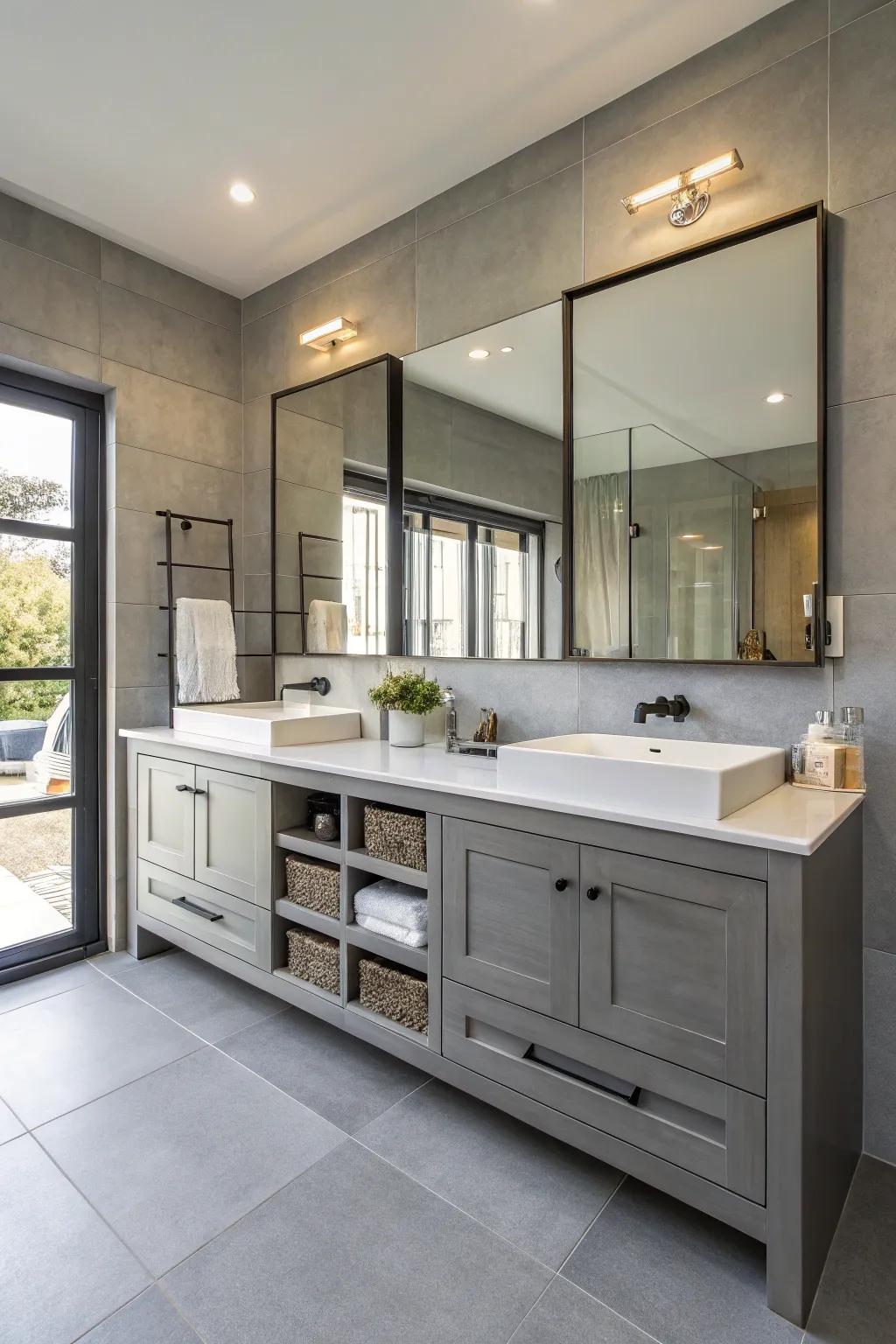 Double vanities enhance both utility and aesthetics in shared bathrooms.