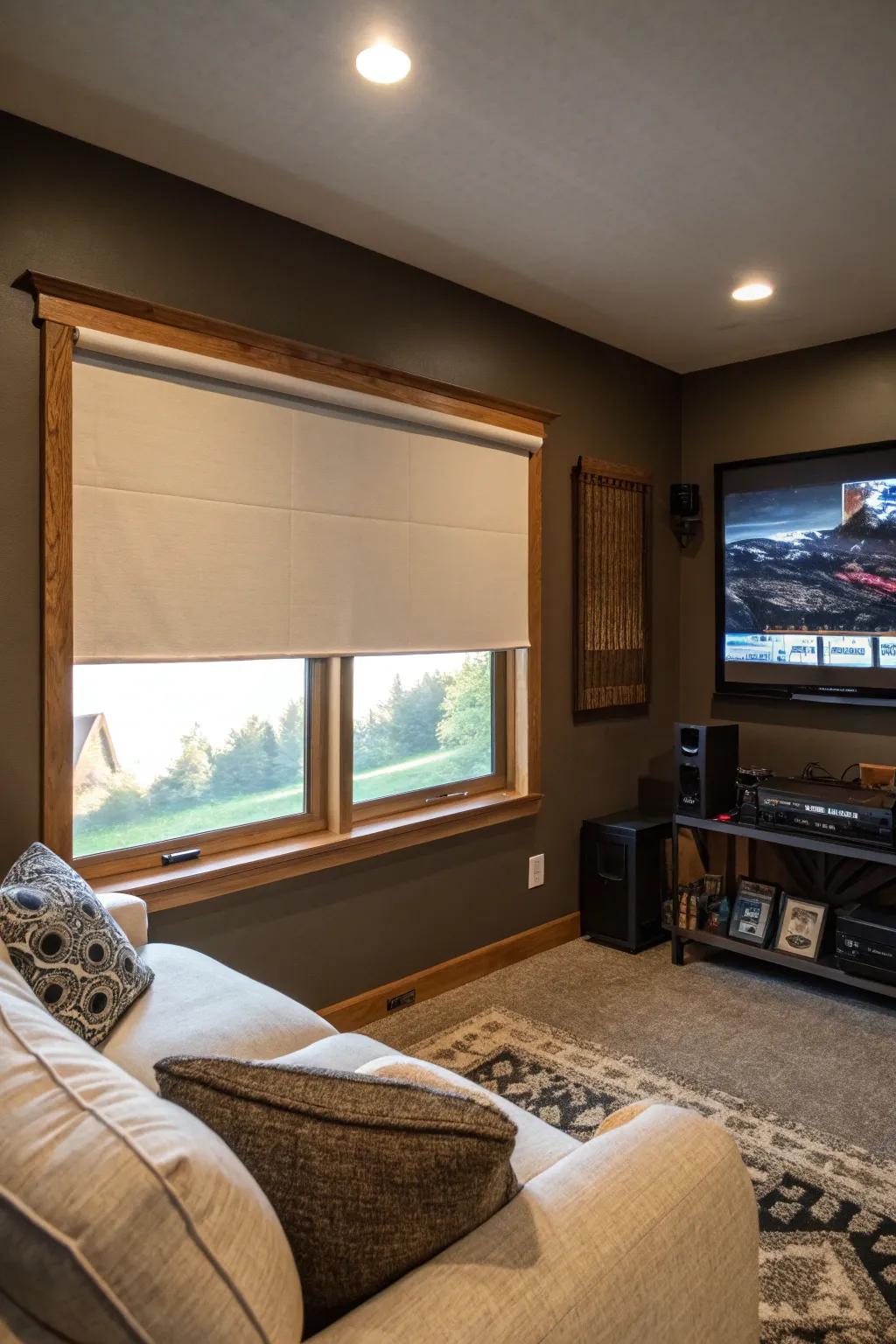 Blackout roller shades ensuring total light blockage for cozy interiors.