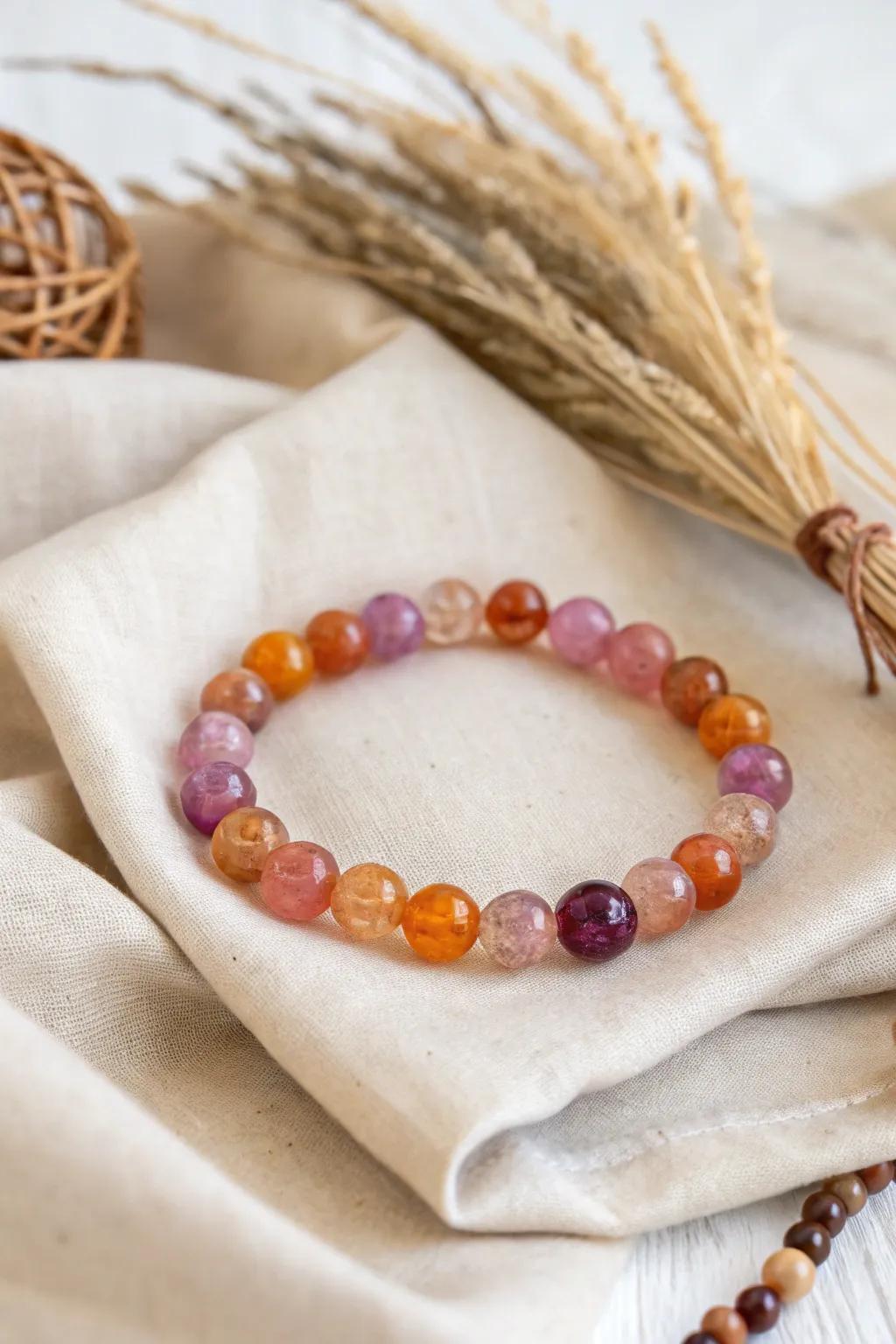Capture the warmth of a sunset with a bracelet inspired by fiery oranges and purples.