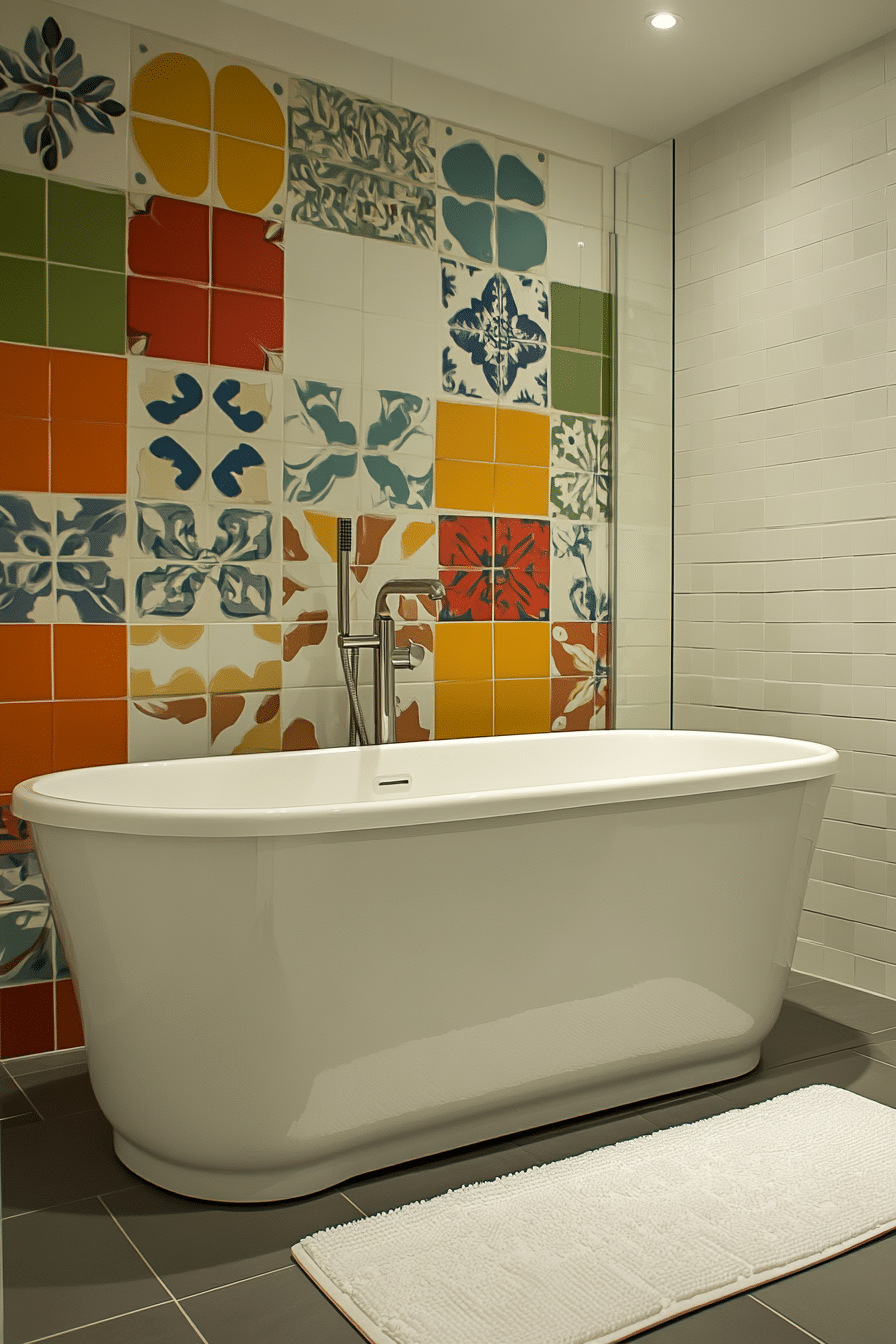 Retro bathroom with polished chrome fixtures and vintage tiles
