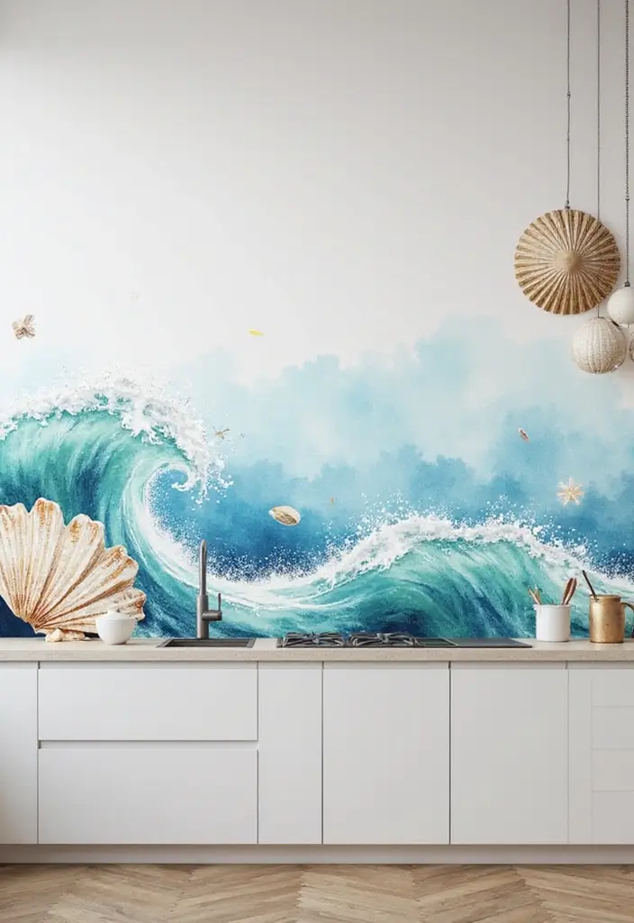 Coastal Watercolor French Country Kitchen Wallpaper