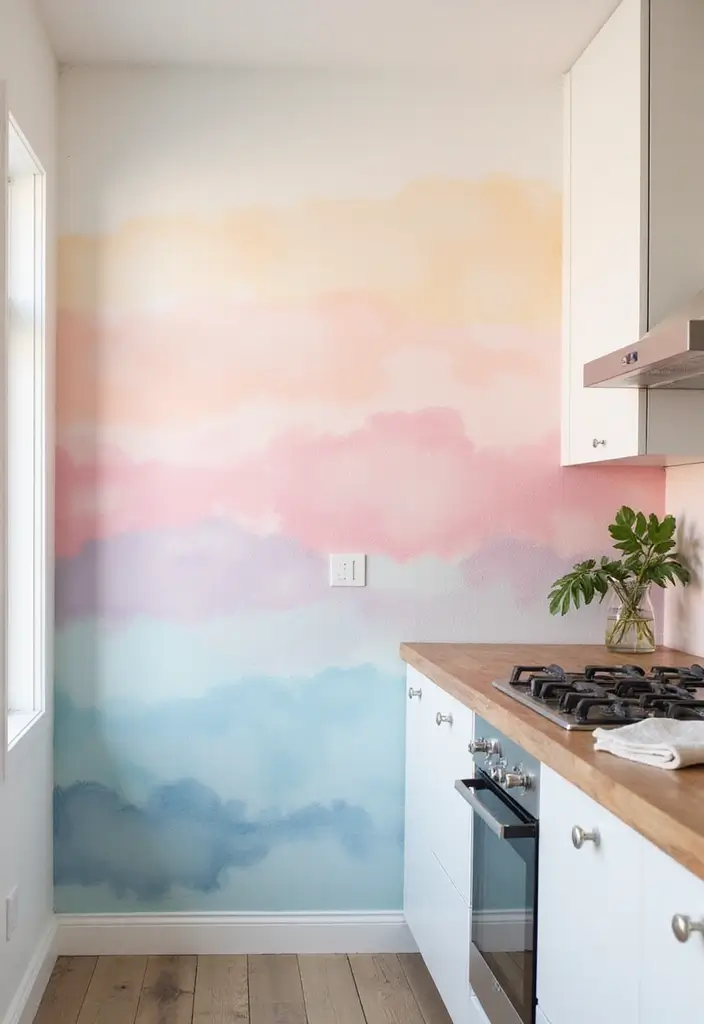 Gentle Ombre Watercolor French Country Kitchen Wallpaper