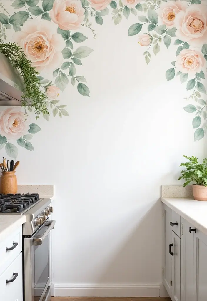 Light Botanical Watercolor French Country Kitchen Wallpaper