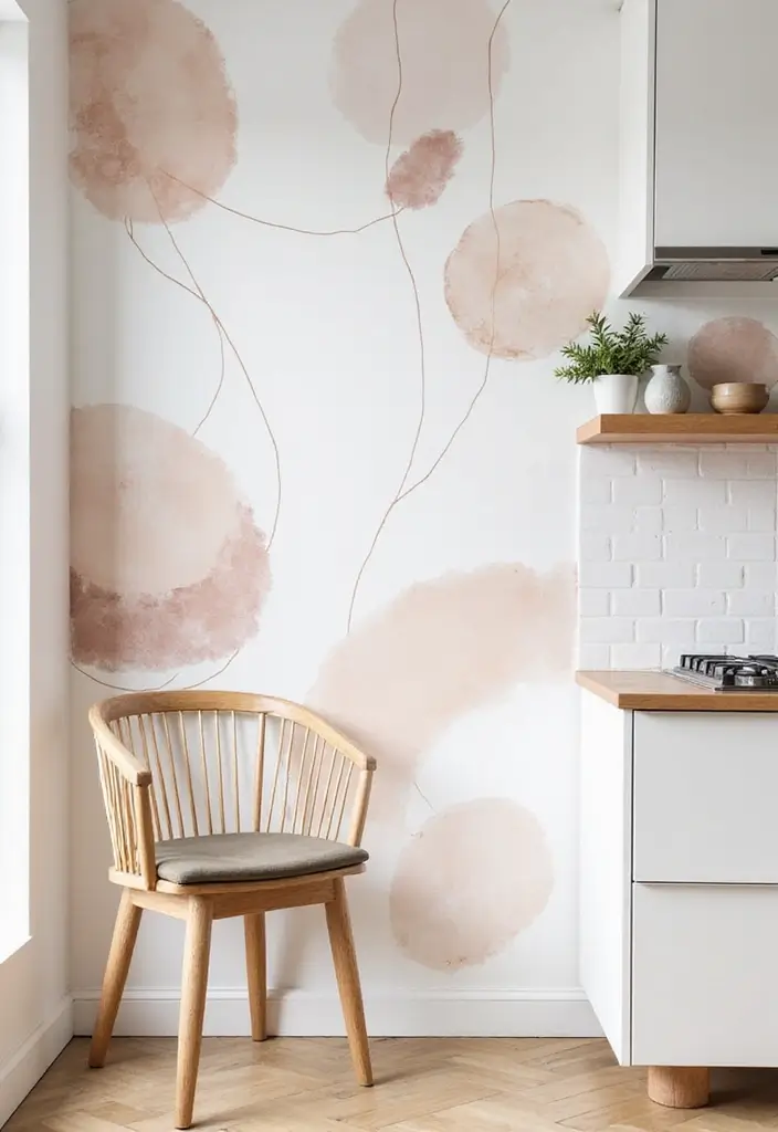 Minimalist Lines and Shapes Watercolor French Country Kitchen Wallpaper