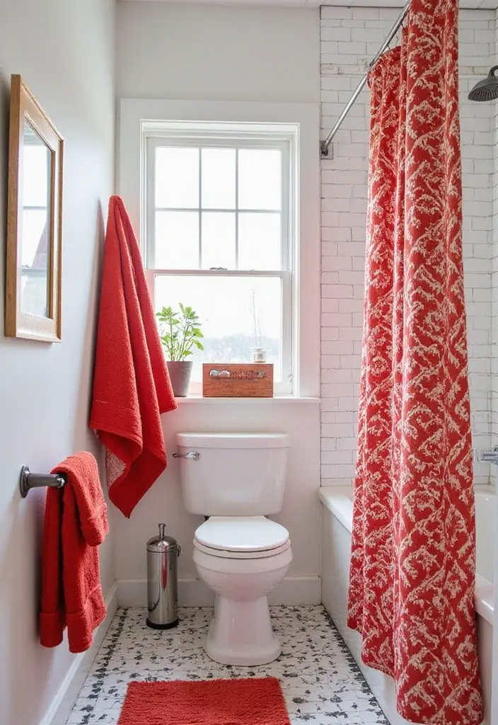 Vibrant Red Accents in Powder Room Decor