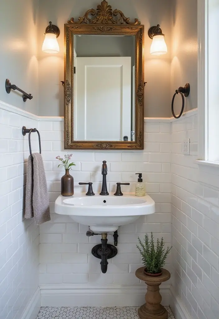 Charming Vintage Elements in Powder Room