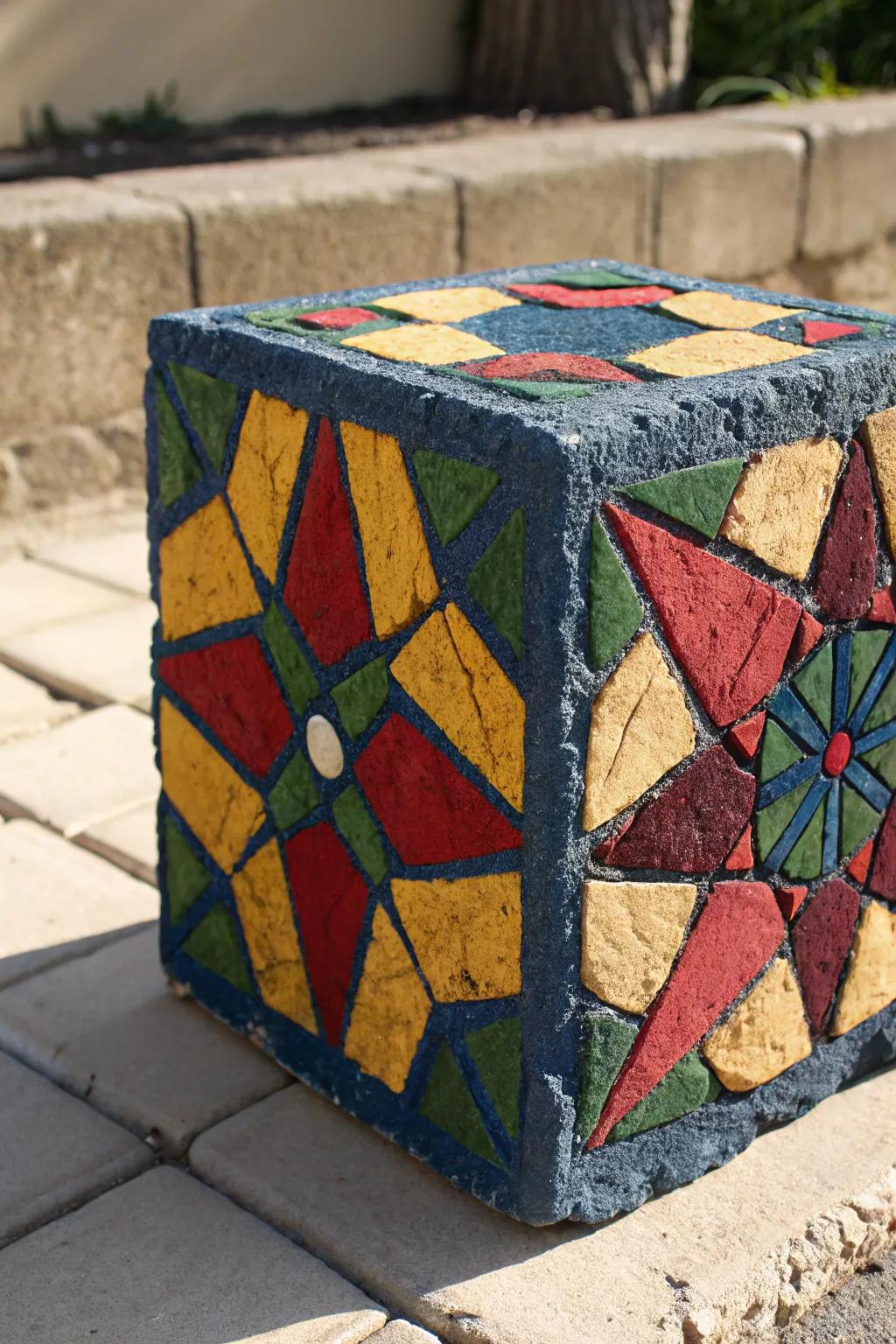 Elevate plain cinder blocks with colorful mosaic-inspired paintwork.