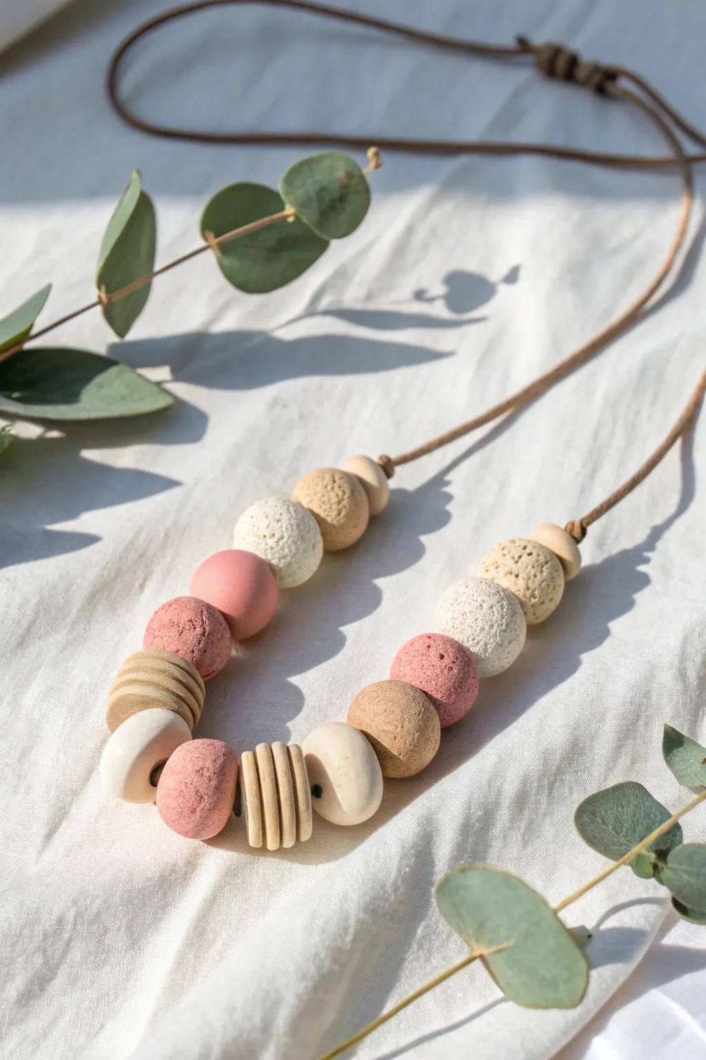 Enhance your look with layered textured clay beads, combining simplicity with artisanal charm.