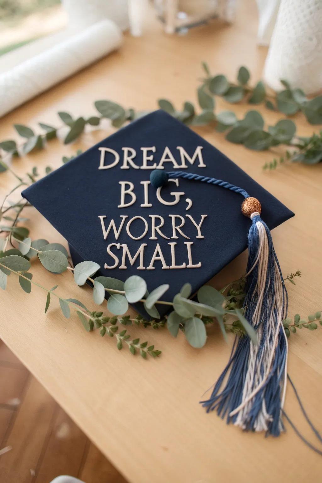 Express your aspirations with inspiring words and bohemian flair on your graduation cap. #GraduationGoals