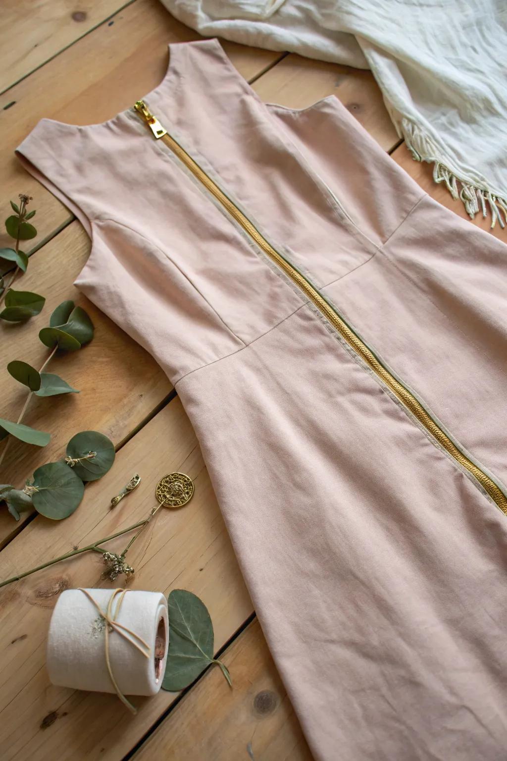 Elevate your outfit with a chic gold zipper for a fresh, modern vibe.