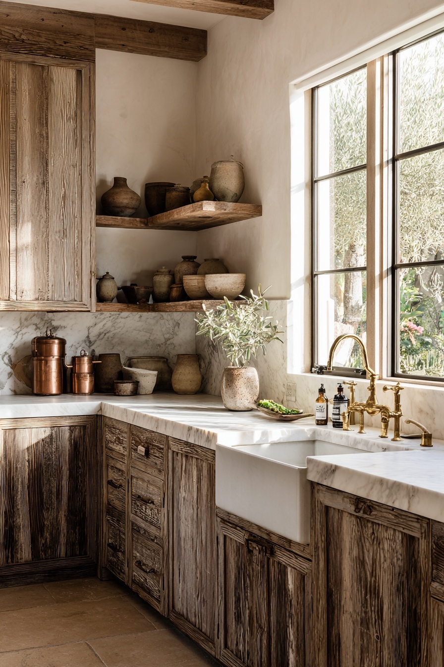 Incorporate Distressed Wooden Cabinets