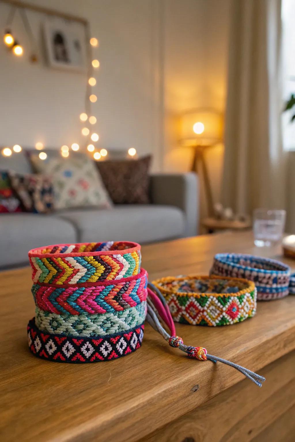 Vibrant handmade friendship bracelets ready to share.