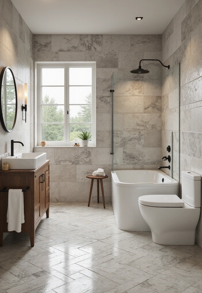 Unique Tile Patterns in Industrial Bathroom