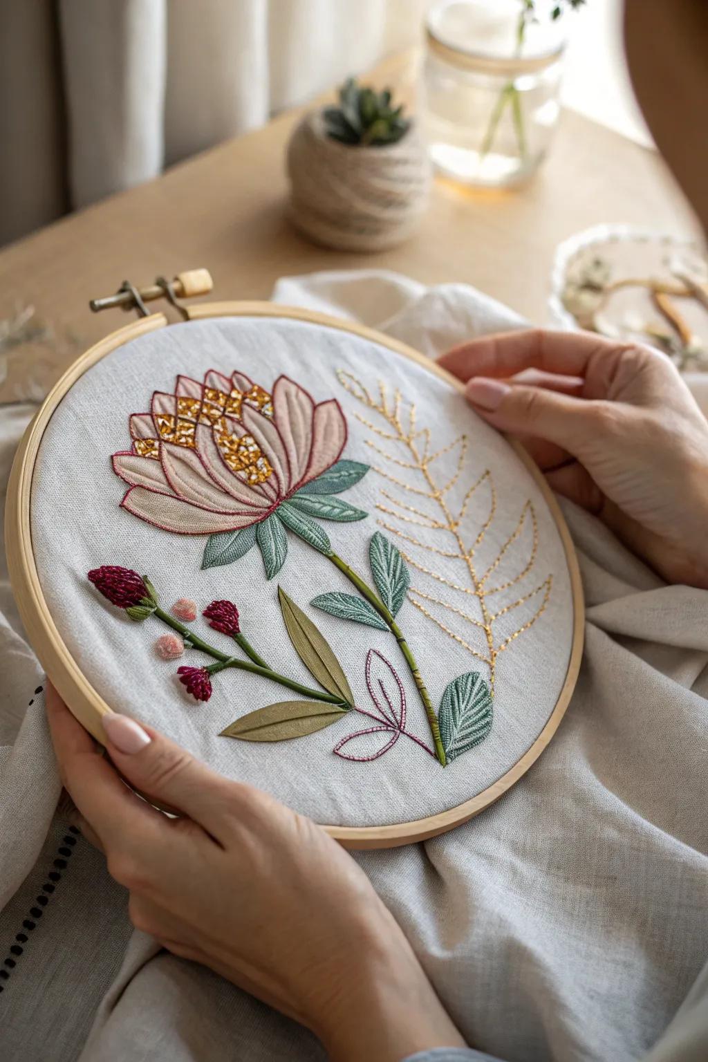 Explore vibrant modern floral embroidery with bold hues and sleek designs. #ModernEmbroidery #FloralTwist