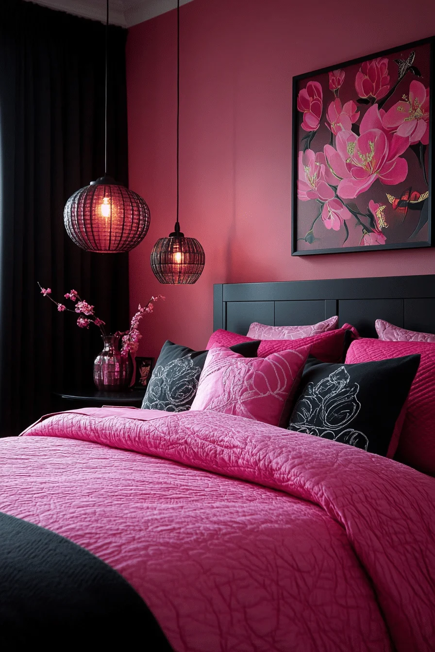 Modern pink and black bedroom
