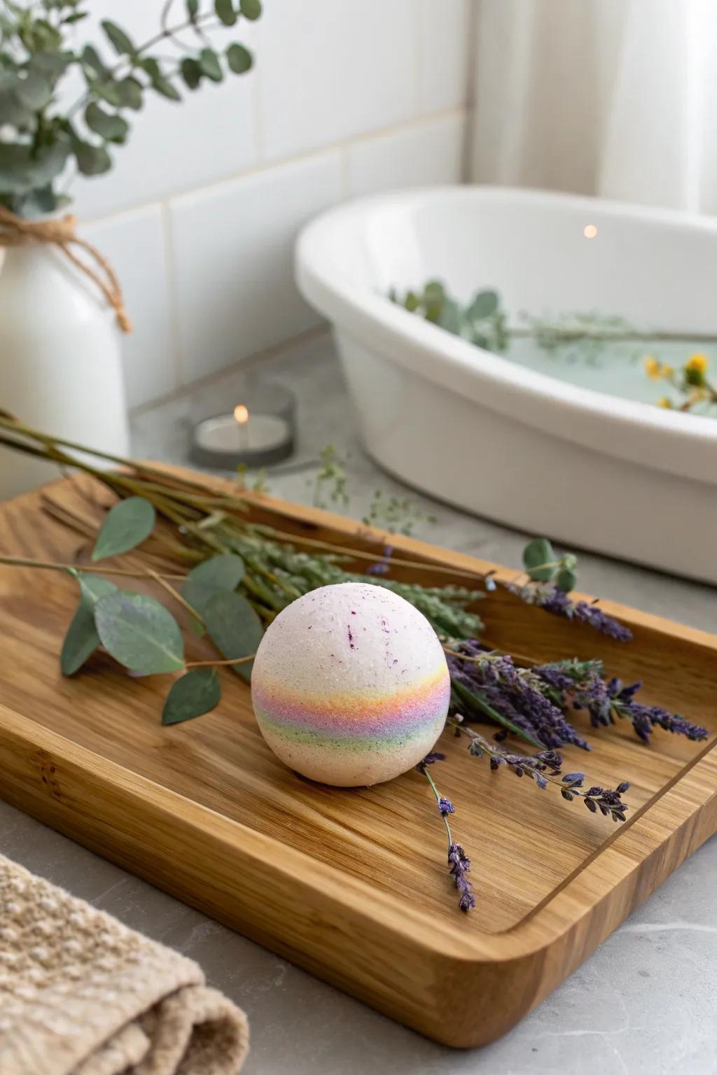 Experience a vibrant splash with these mesmerizing Rainbow Bath Bombs, adding a playful twist to your bath ritual.