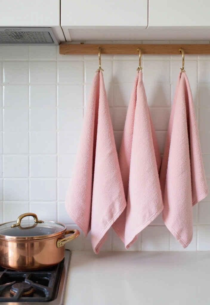 Coordinated Pink Dish Towels with Copper Cookware