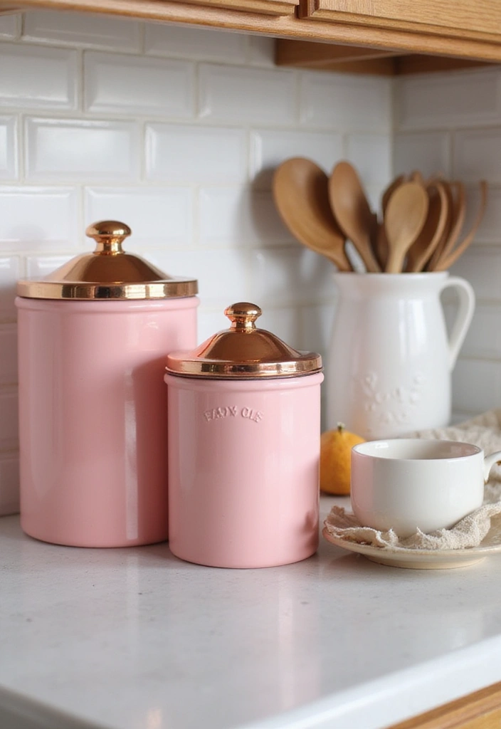 Functional Pink Canisters with Copper Lids