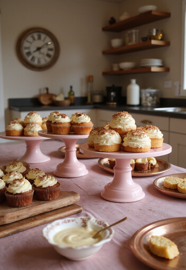 Charming Pink Dessert Stands with Copper Accents