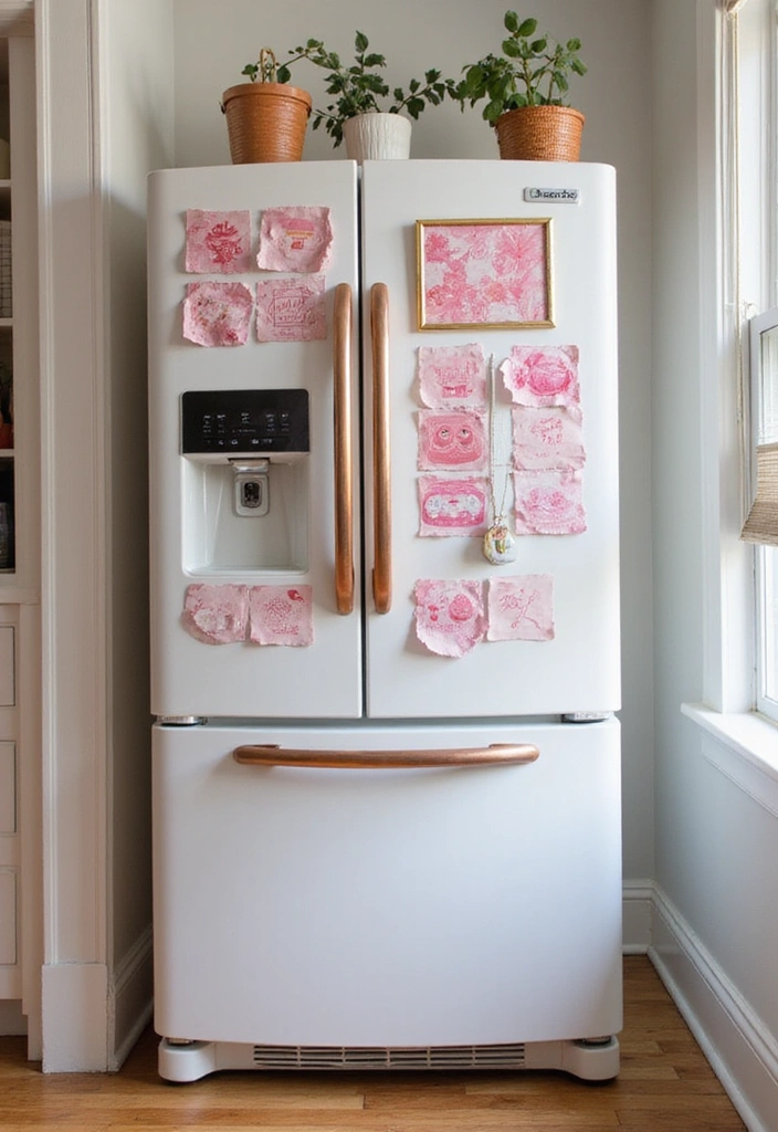 Pink Fridge Magnet Displays with Copper Frames