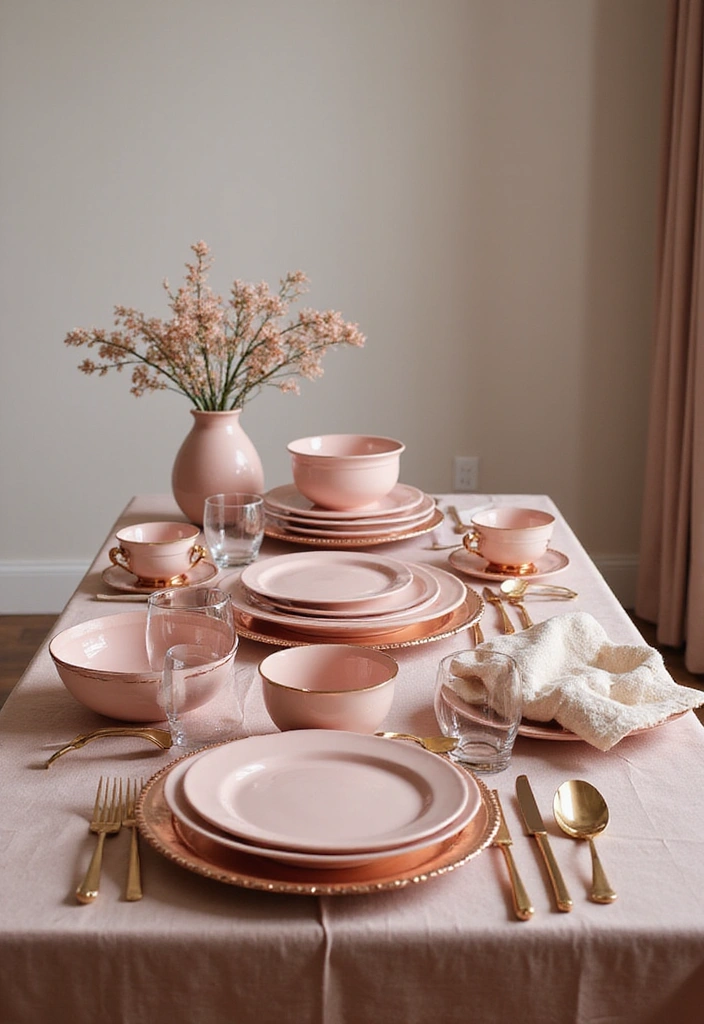 Elegant Pink Serving Dishes on Copper Trays