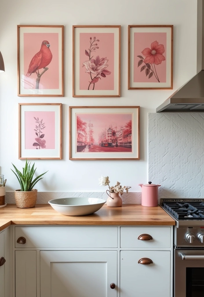 Pink-Themed Wall Art with Copper Frames
