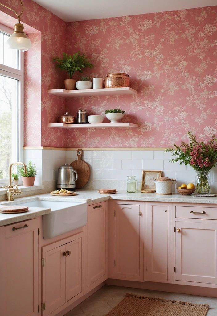Stunning Pink Wallpaper Enhanced with Copper Accents
