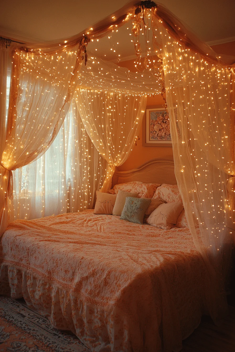 Enchanting canopy bed with fairy lights