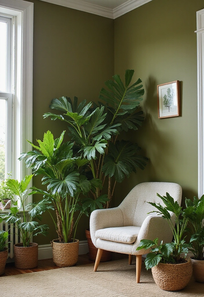 Greenery and Plants with Olive Green Accent Wall