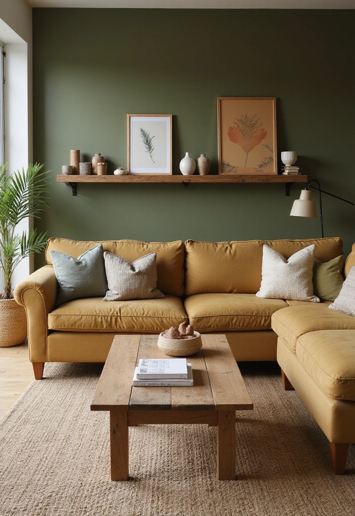 Natural Wood Accents with Olive Green Wall