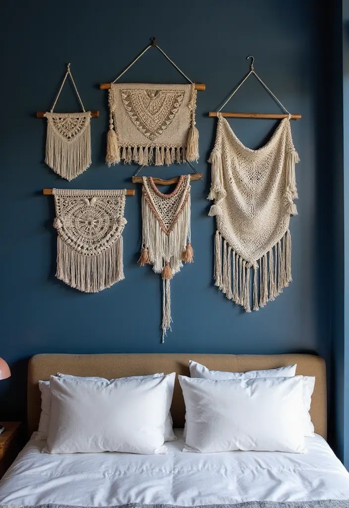 Bohemian Wall Hangings in Navy Blue Boho Bedroom