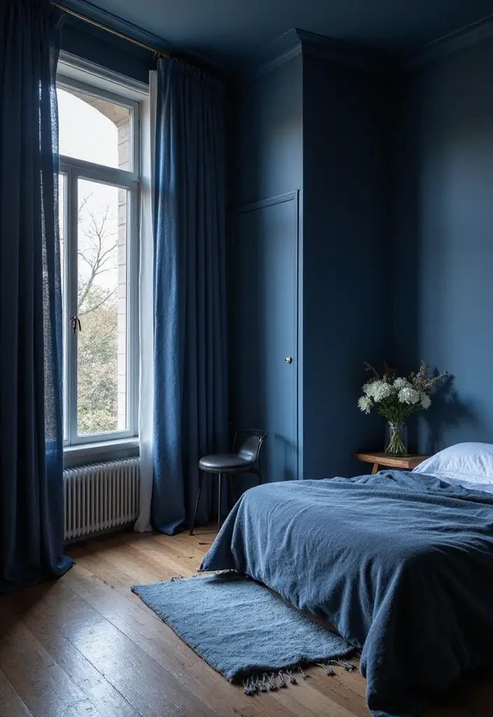 Elegant Curtains in Navy Blue Boho Bedroom