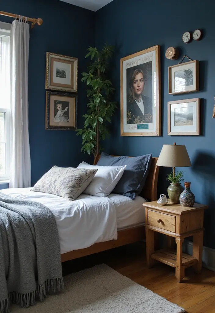 Personal Touches in Navy Blue Boho Bedroom