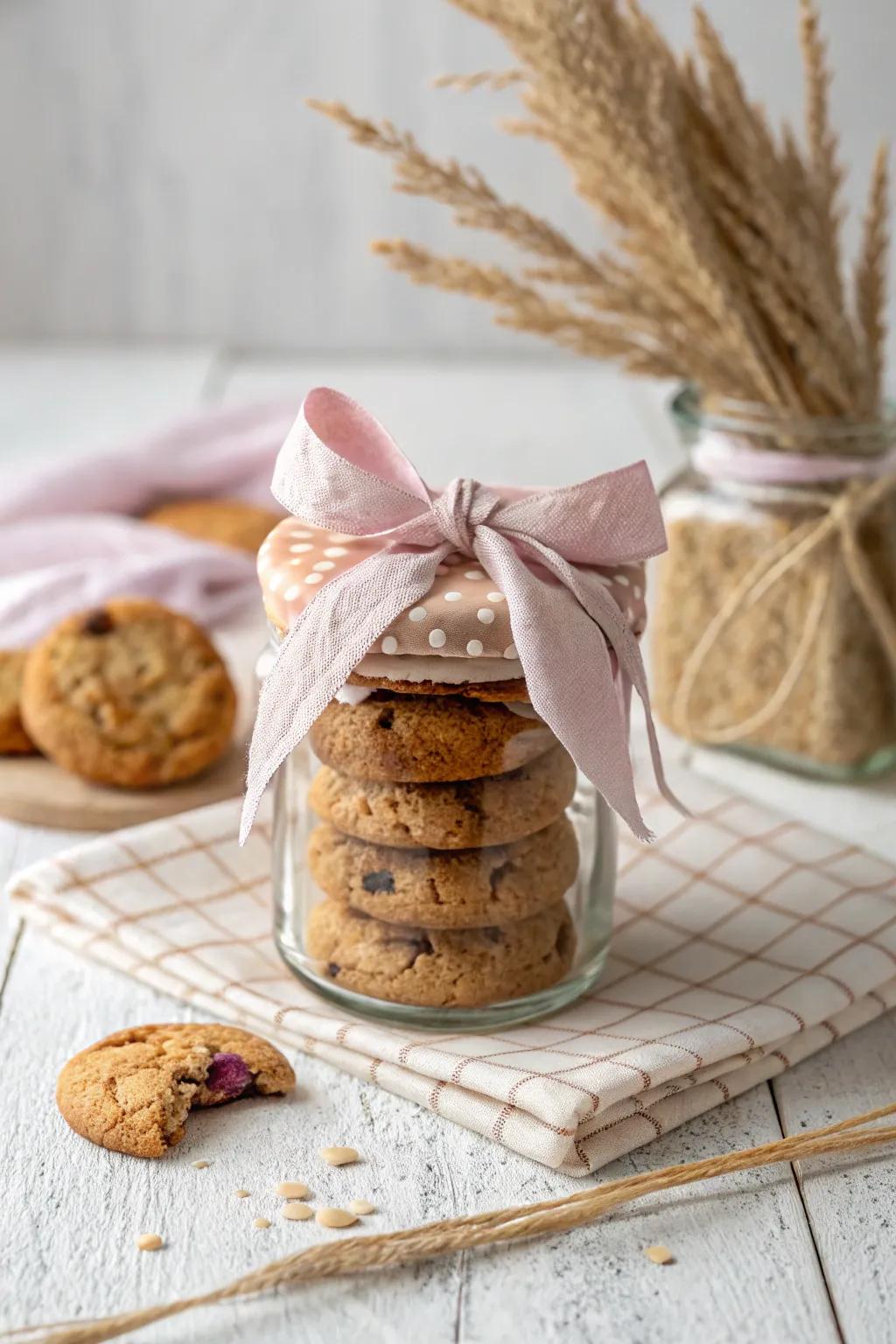 Adorable DIY baby shower favor: sweet treats elegantly packed in Mason jars.
