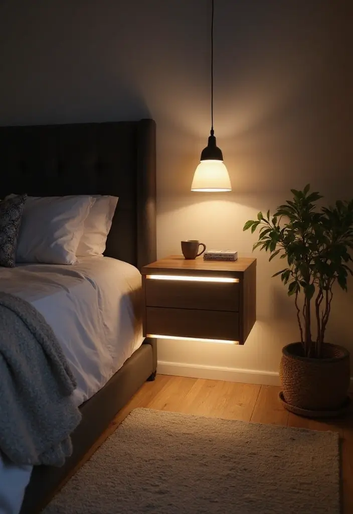 Floating Nightstand with LED Lights